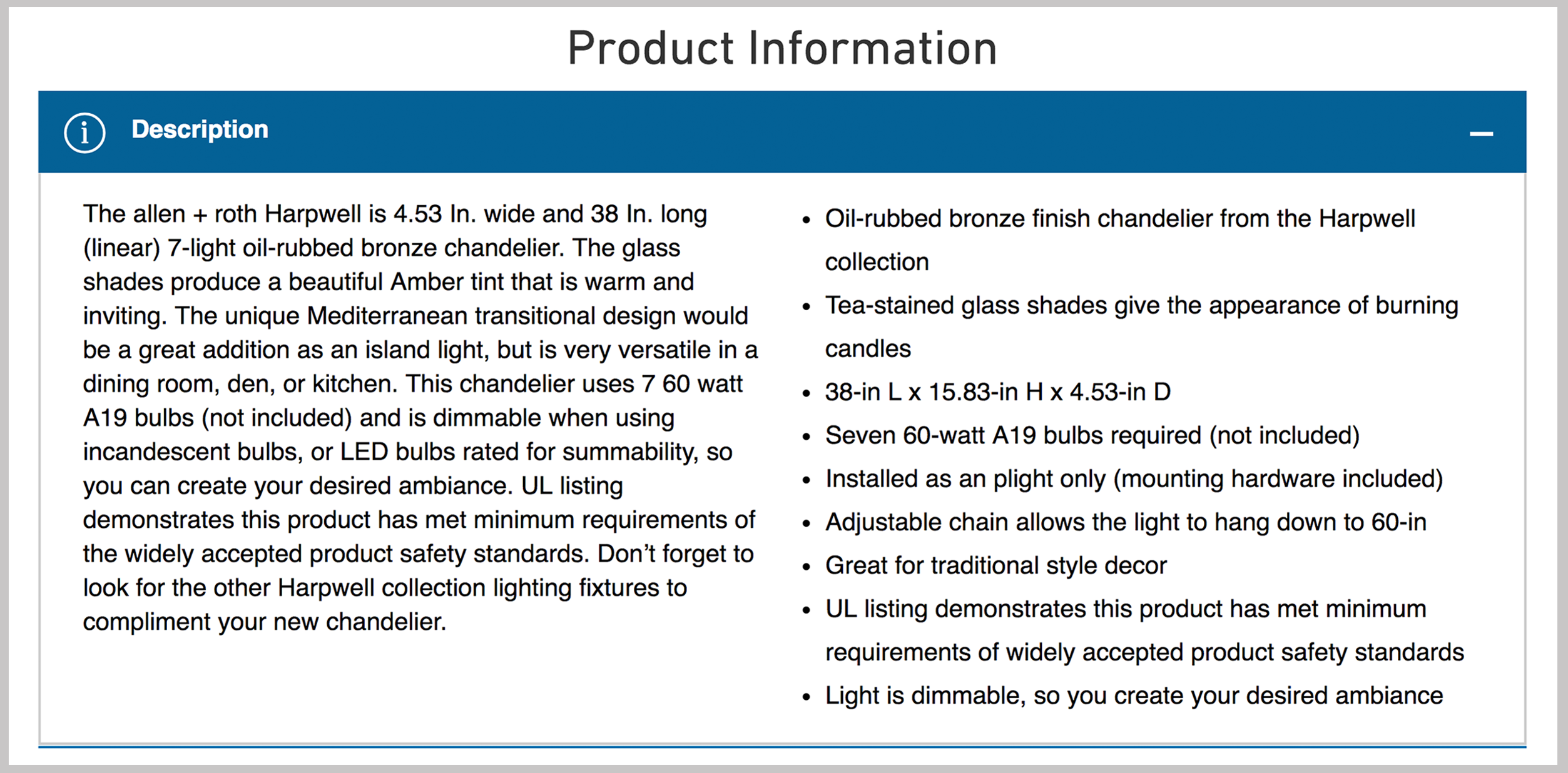 product information chandelier 1